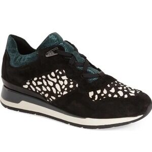 GEOX Respira Shahira Sneakers Teal Glitter/Black Suede/Calf Hair US 5/EUR 35